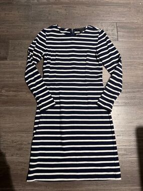 J. Crew Navy and White Striped Long Sleeve Sheath Dress
